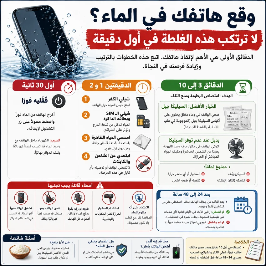 وقع هاتفك في الماء؟ لا ترتكب هذه الغلطة في أول دقيقة